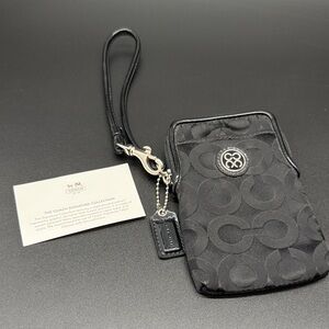 Y2K Vintage Coach Black Signature Wristlet Phone Pouch with Strap